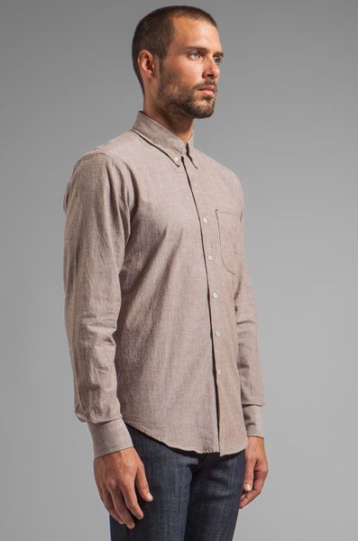 Naked & Famous Regular Shirt Brown Chambray in Taupe in Brown for Men ...