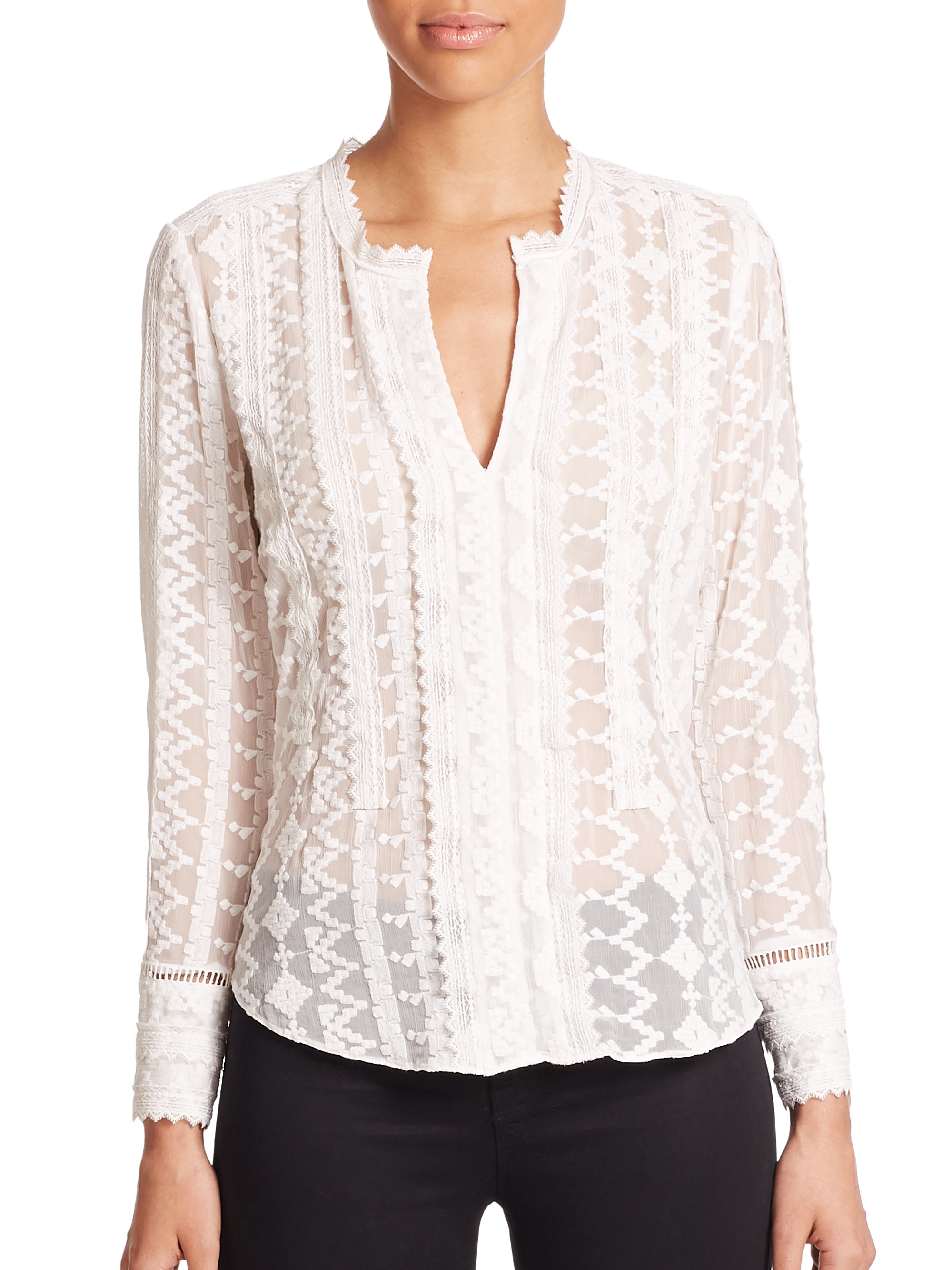 Lyst - Rebecca Taylor Embroidered Silk Chiffon Top in White