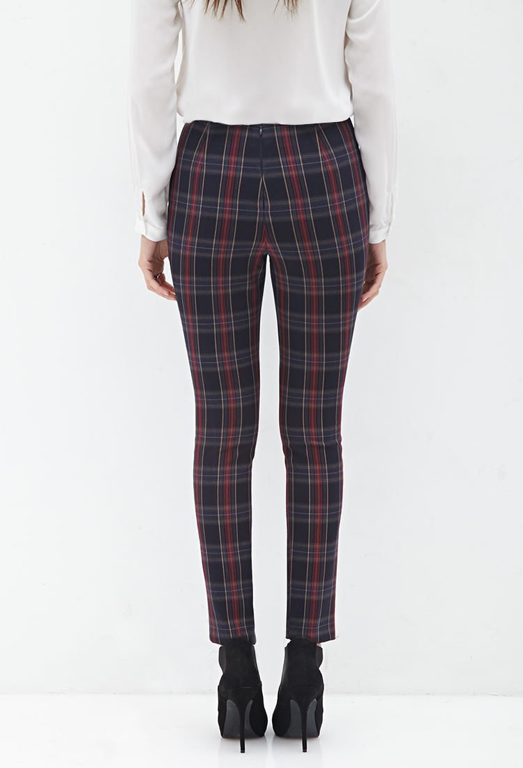 Forever 21 Zippered Tartan Plaid Pants in Blue | Lyst