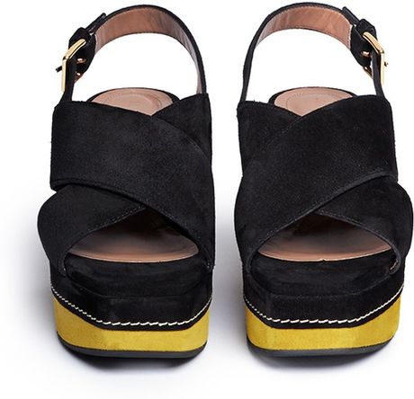 (Black) in suede slingback Marni Suede Yellow Cutout Sandals Slingback Wedge  sandals wedge