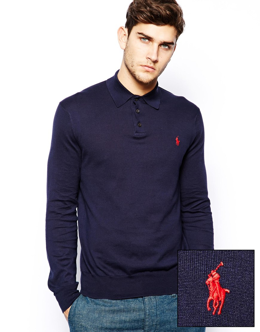 Lyst - Polo Ralph Lauren Long Sleeve Knitted Polo in Blue for Men