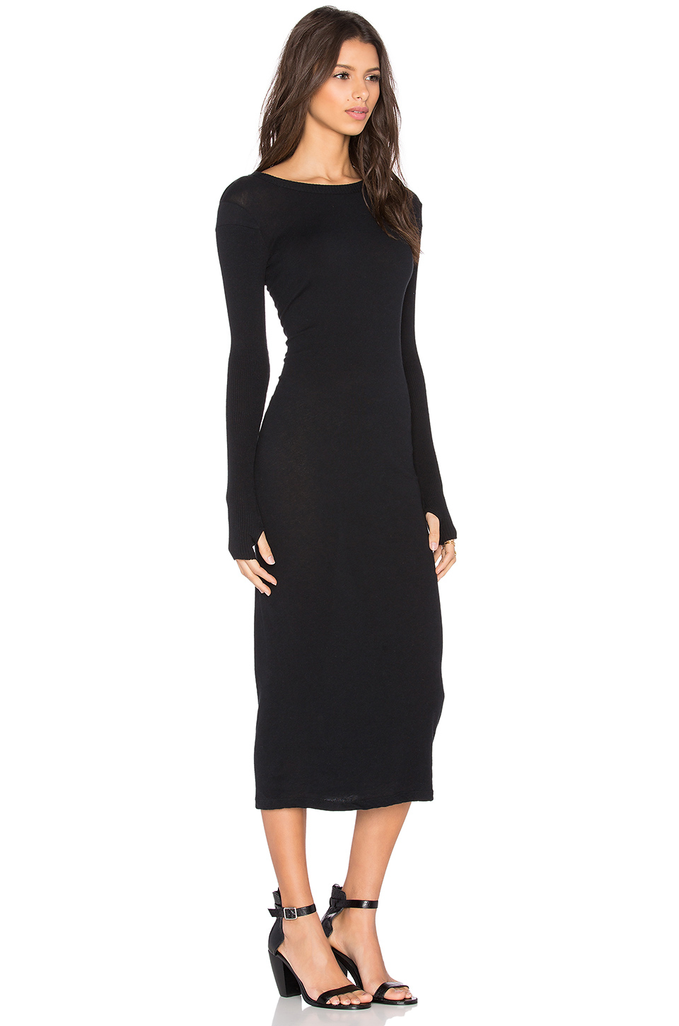 Enza costa Cashmere Long Sleeve Crew Neck Dress in Black | Lyst