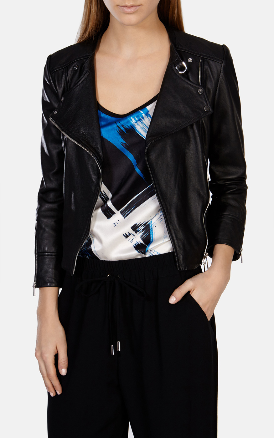 Karen Millen Italian Leather Biker Jacket In Black Lyst Gallery