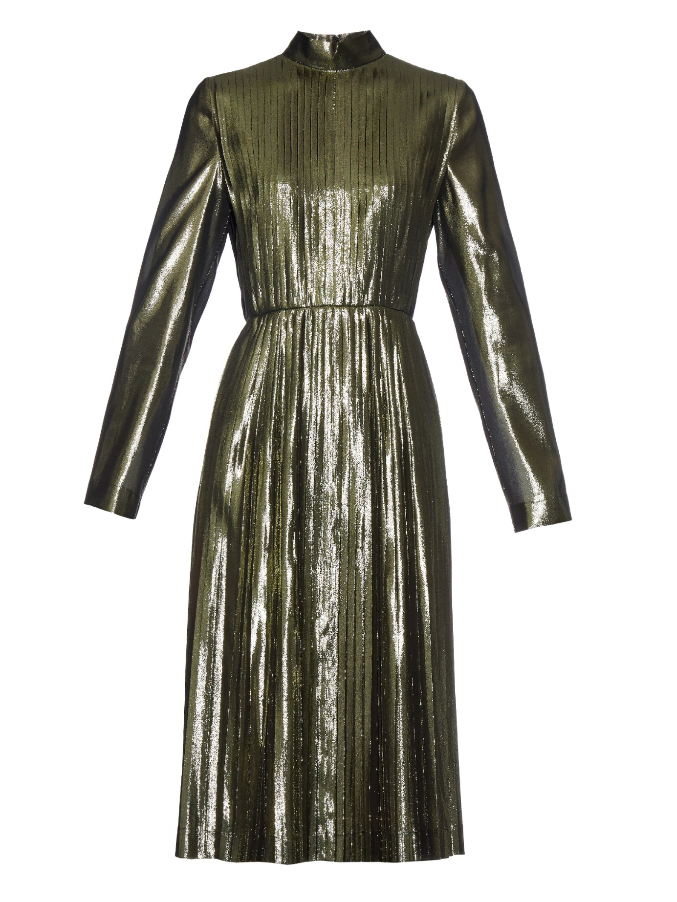 Loewe Metallic Pleated Midi Dress in Green | Lyst
