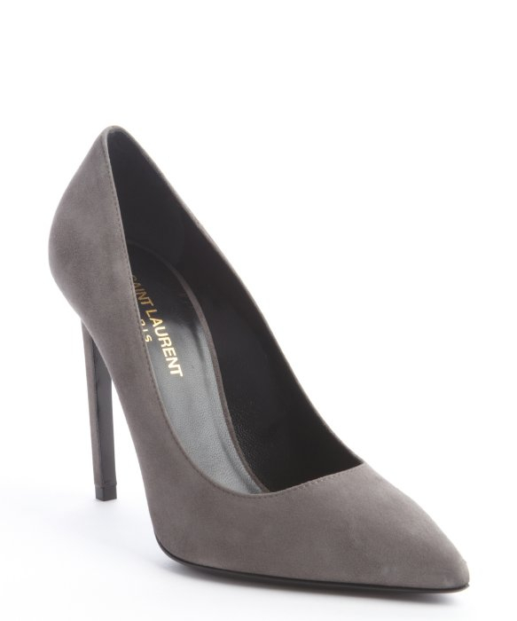 Lyst - Saint Laurent Grey Suede Pointed Toe Pumps in Gray