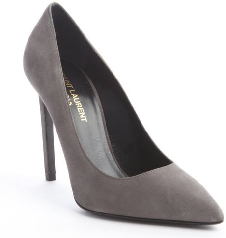 Saint Laurent Grey Suede Pointed Toe Pumps in Gray (grey) | Lyst