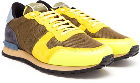 Valentino Contrasting Suede Mesh and Leather Trainers in Yellow for Men ...