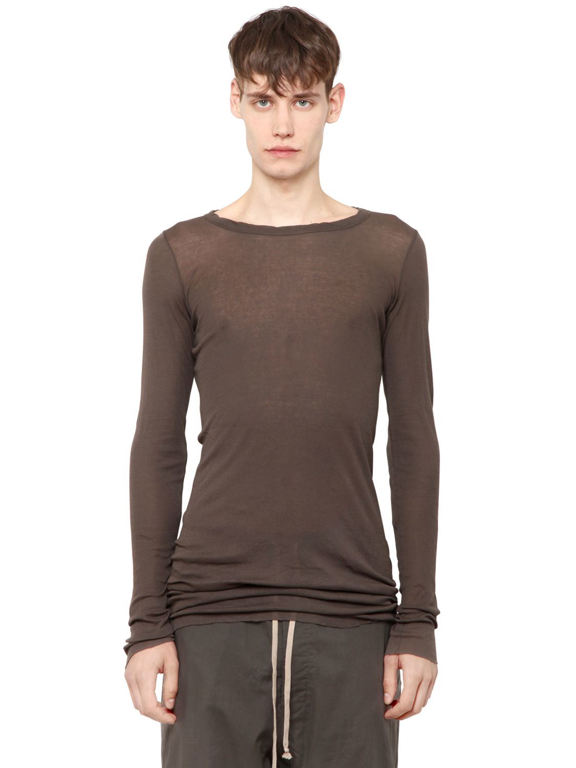 Rick owens Ribbed Cotton Jersey Long Sleeves in Brown for Men (DARK ...