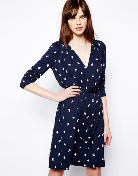 French Connection Long Sleeve Dress in Daisy Print in Blue (Navy) | Lyst