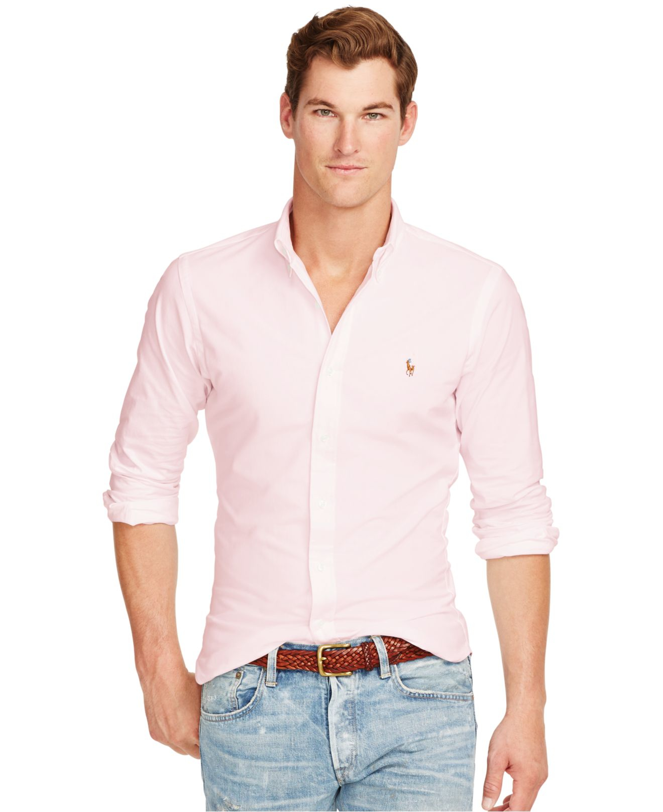 Lyst - Polo Ralph Lauren Slim-fit Stretch-oxford Shirt in Pink for Men