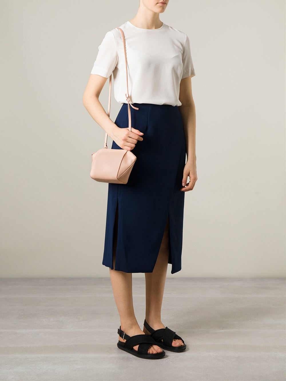 Lyst - Cedric charlier Trapeze-Shaped Calf-Leather Shoulder Bag in Pink