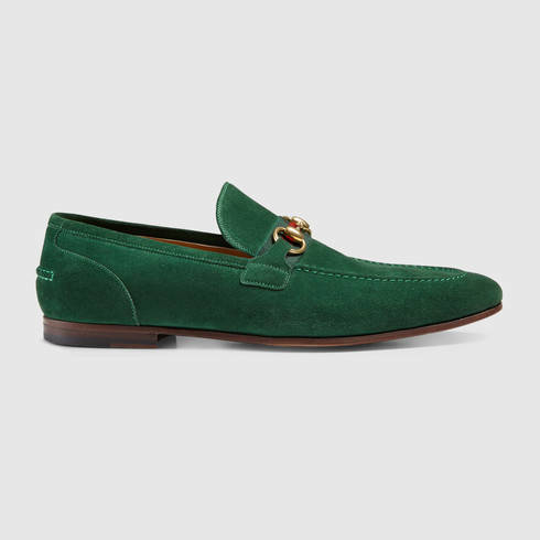 Lyst - Gucci Horsebit Suede Loafer With Web in Green for Men
