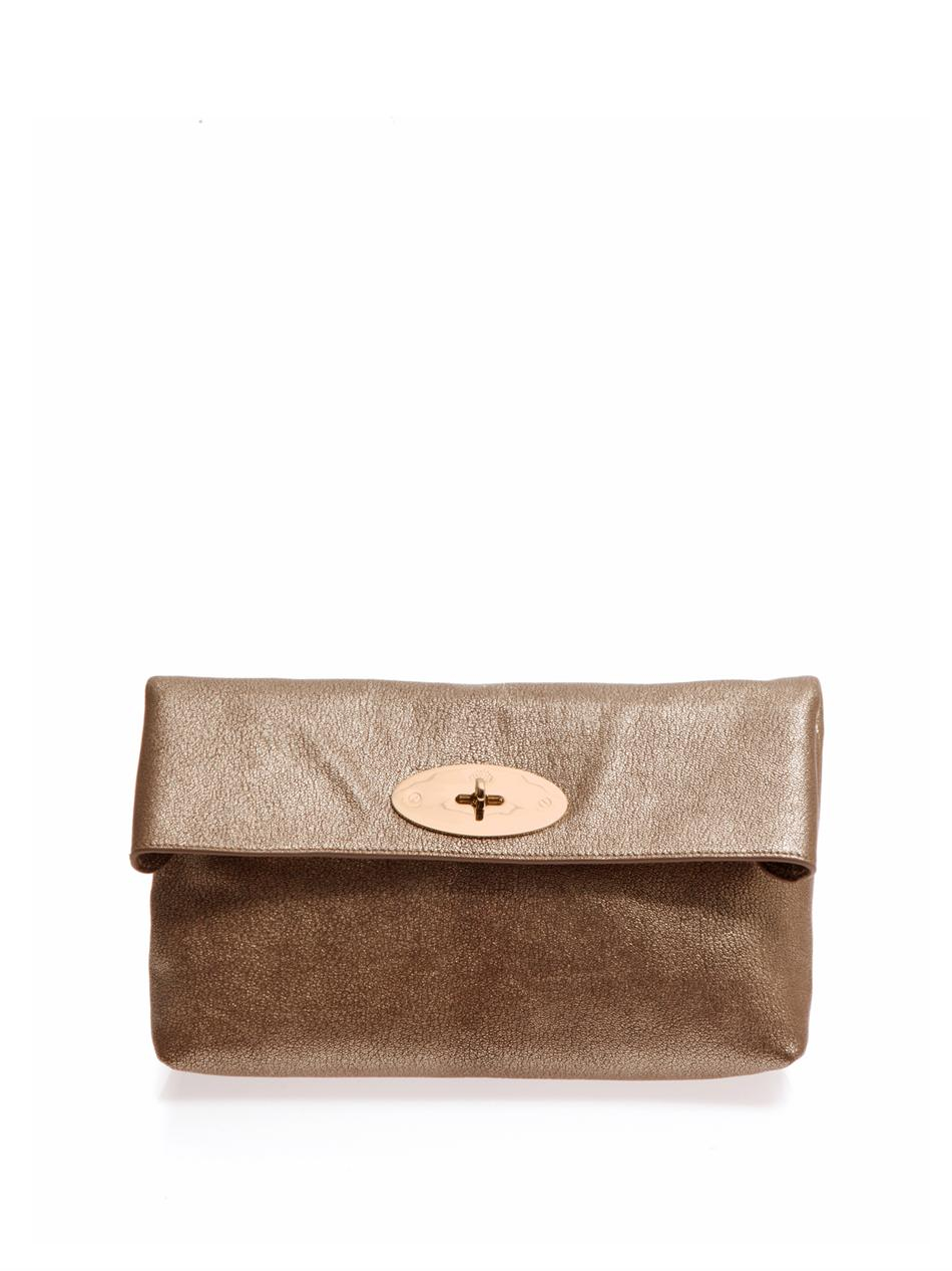Mulberry Clemmie Metallic Foldover Clutch in Gold | Lyst