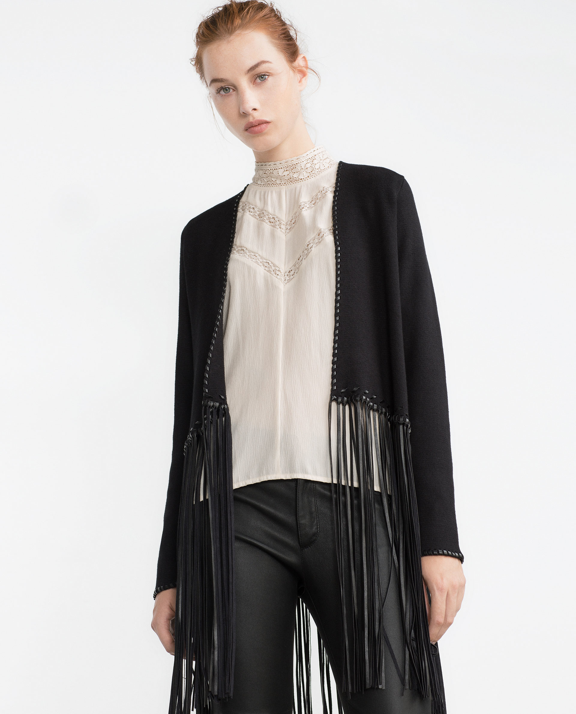 Zara Jacket With Fringe in Black | Lyst