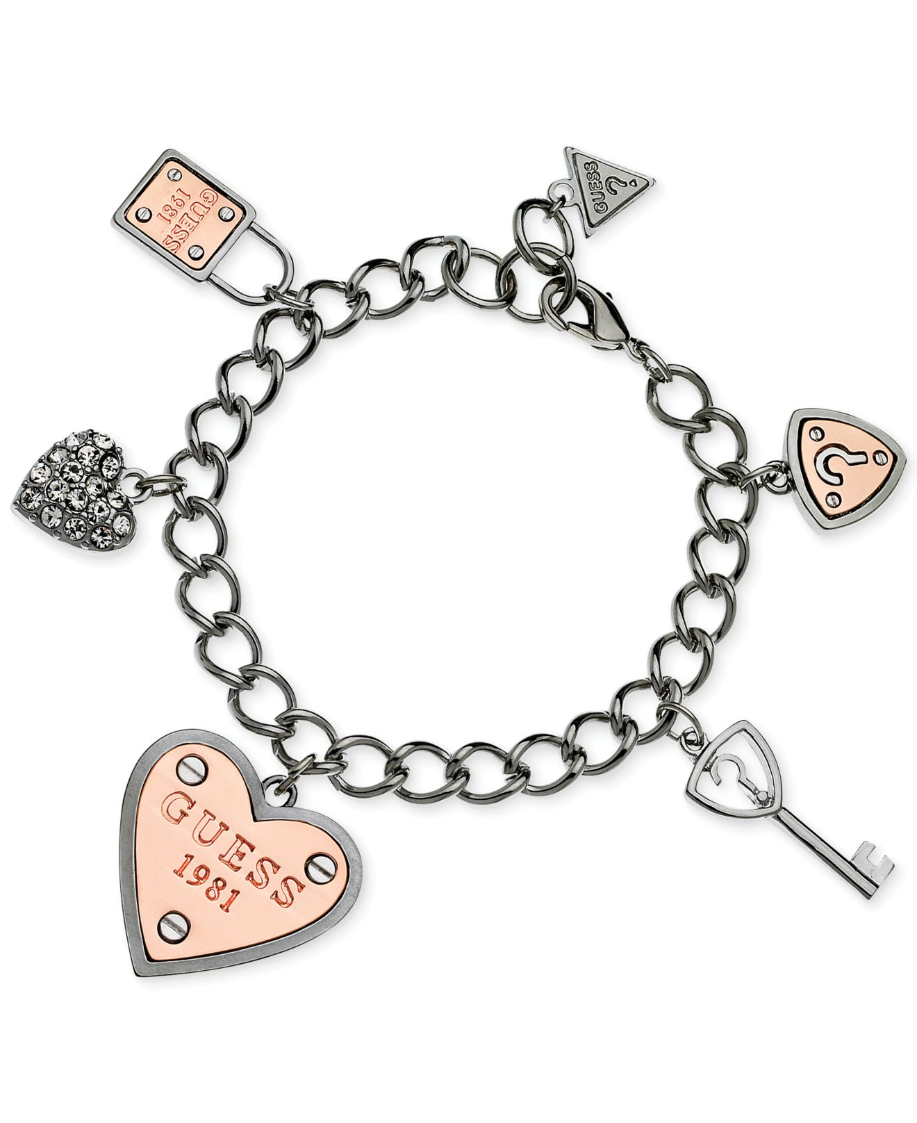 Guess Engraved Logo And Crystal Accent Charm Bracelet in Metallic | Lyst