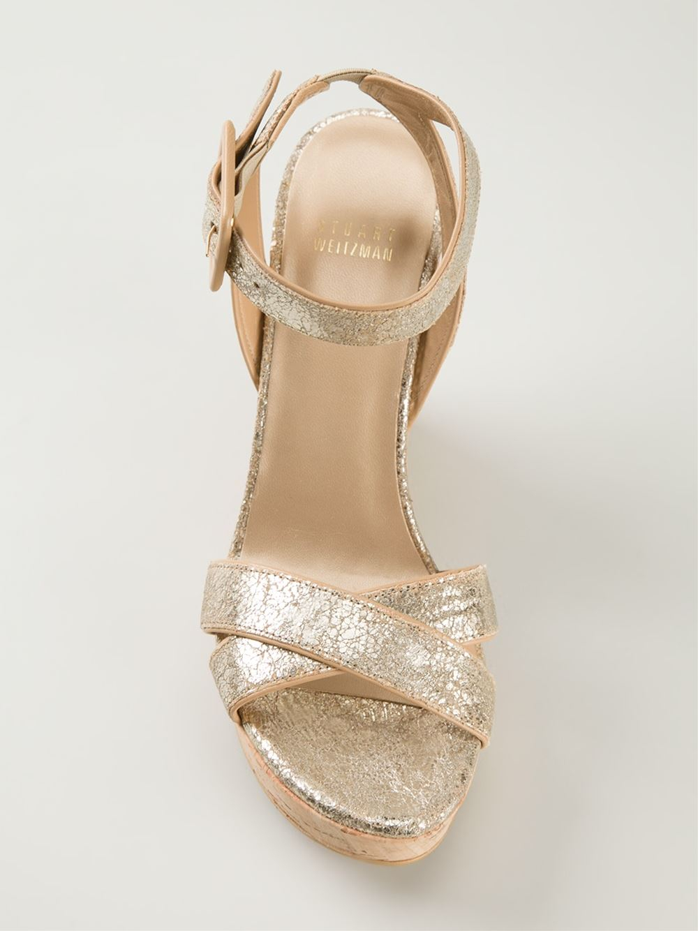 Stuart Weitzman Ankle Strap Wedge Sandals in Gold (metallic) | Lyst