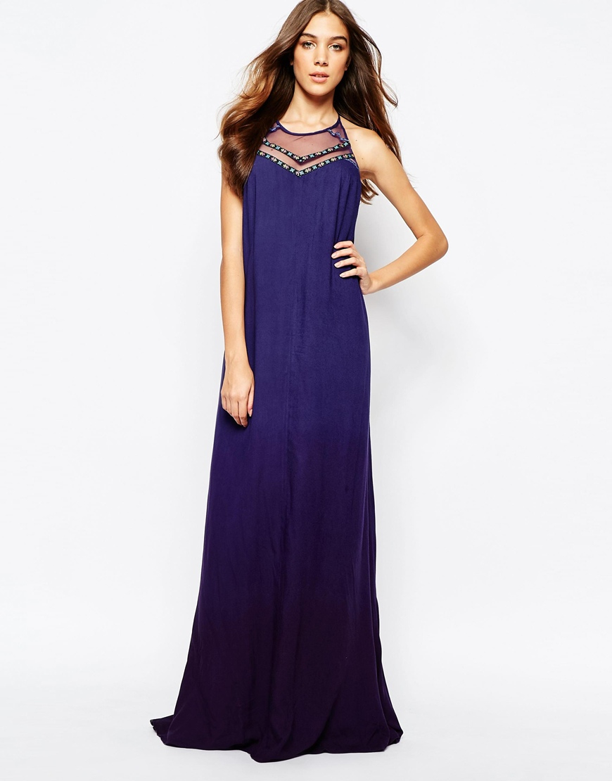 Lyst - Fallen Star Layered Maxi Dress With Tapestry Tape Detail in Blue