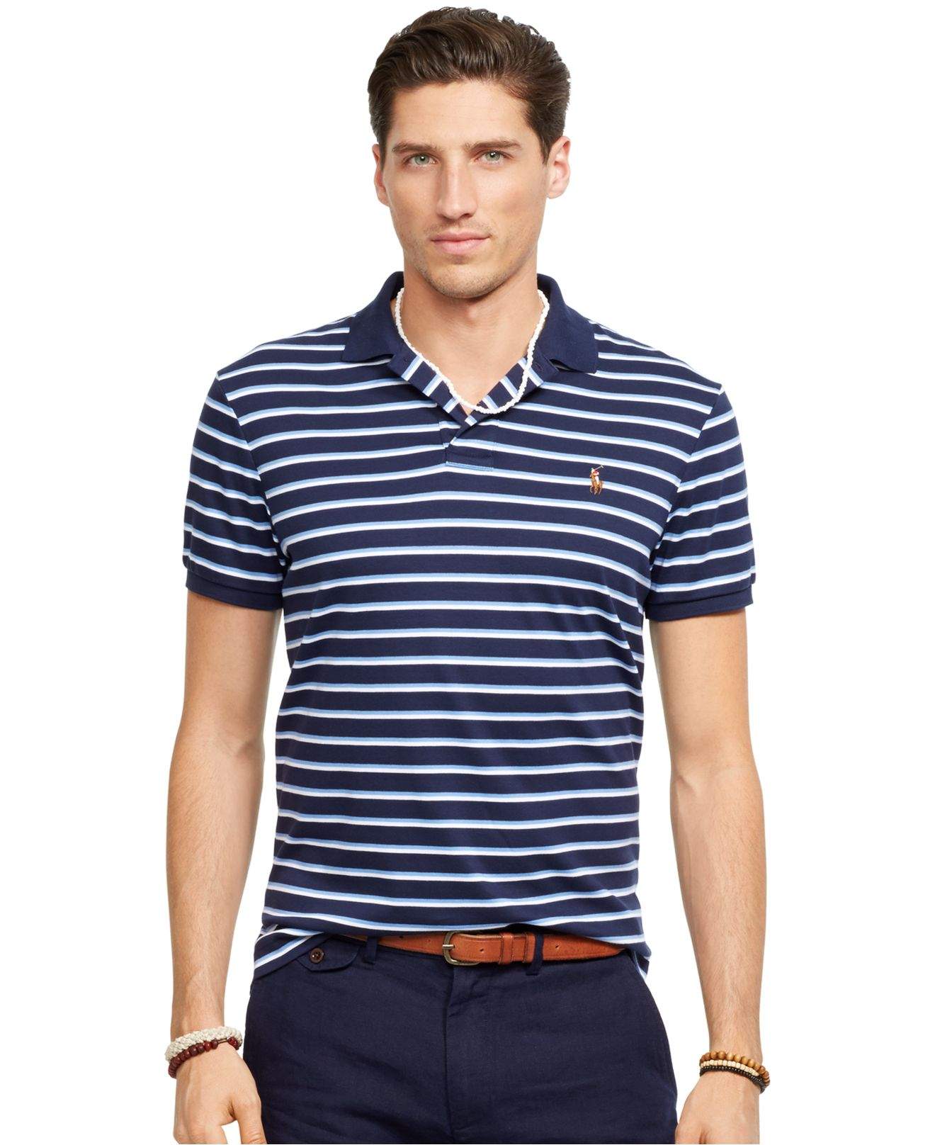 Polo ralph lauren Striped Pima Soft-touch Polo Shirt in Blue for Men | Lyst
