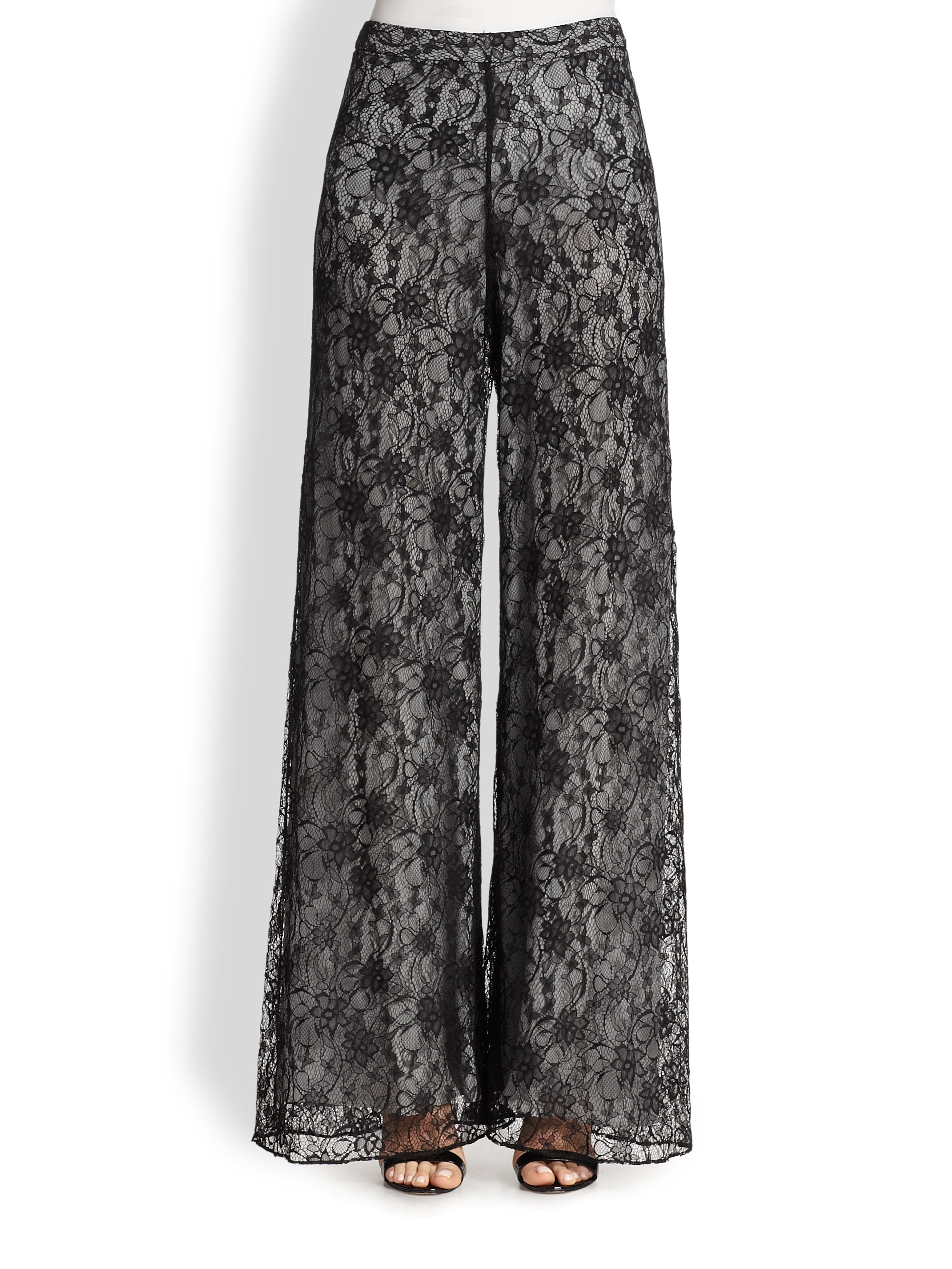 Lyst - Alice + Olivia Super Flared Wide-Leg Lace Pants in Black