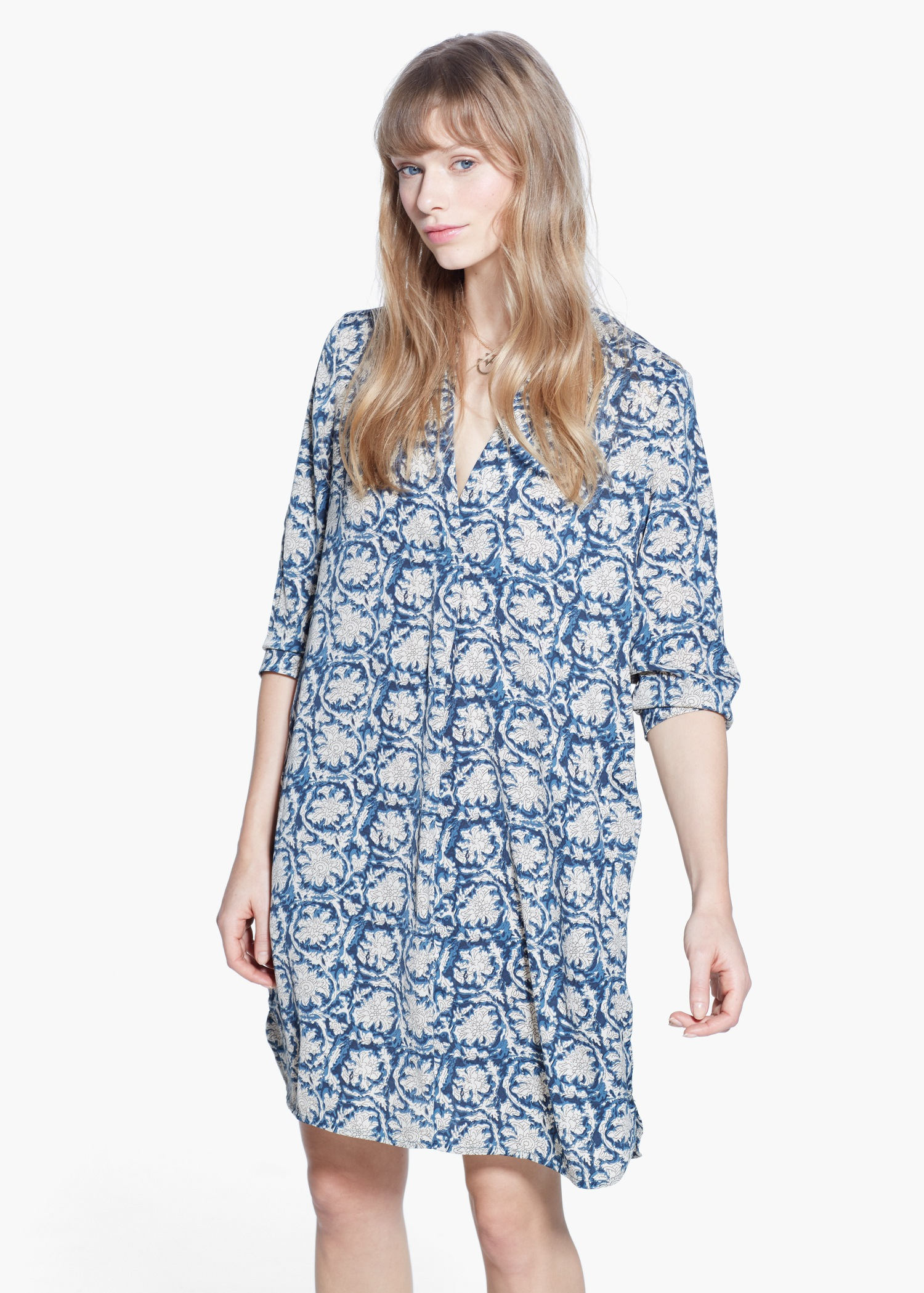 Mango Floral-print Flowy Dress in Blue - Lyst