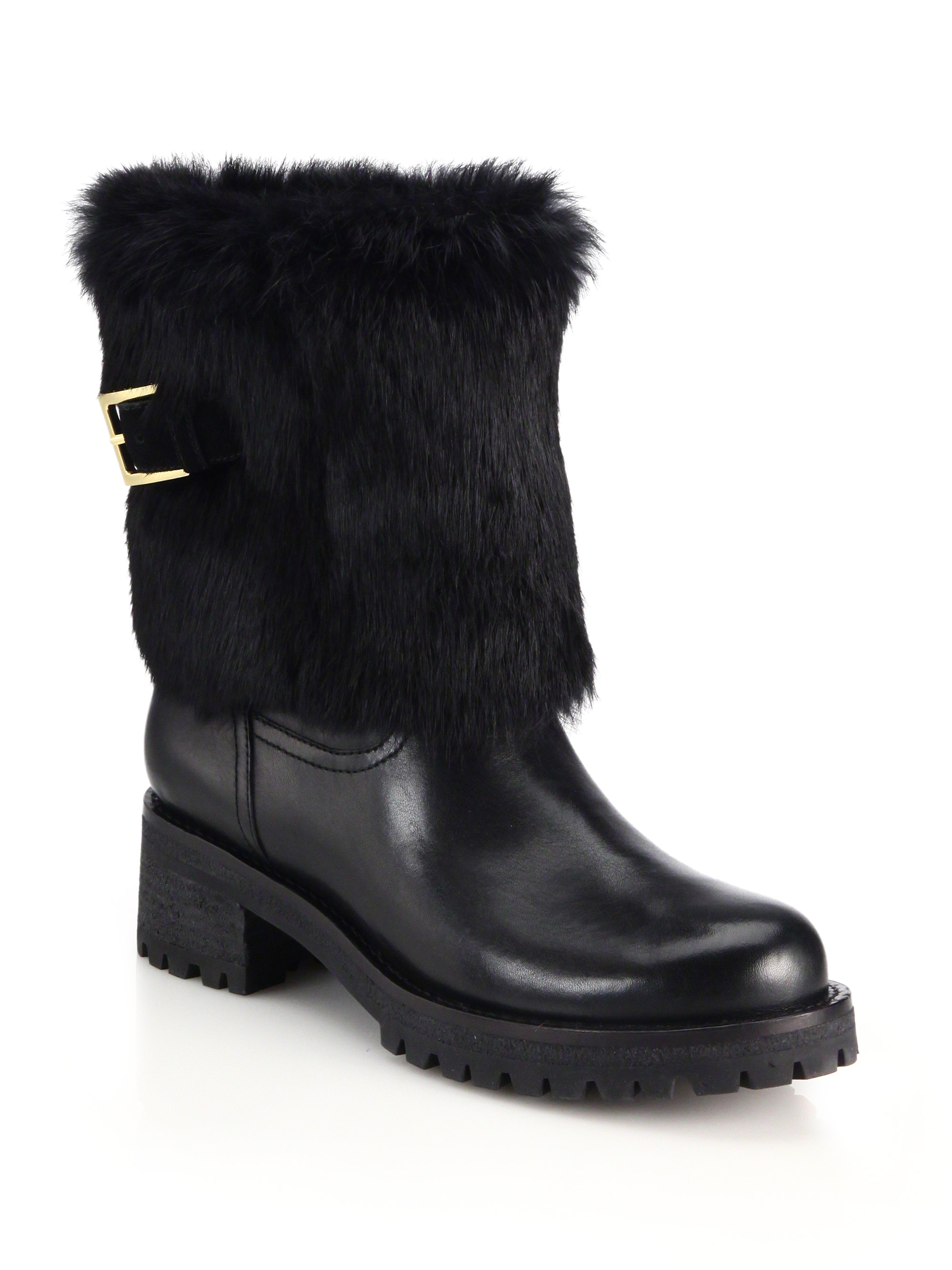 Lyst - Tory Burch Joni Rabbit Fur & Shearling-lined Leather Boots in Black