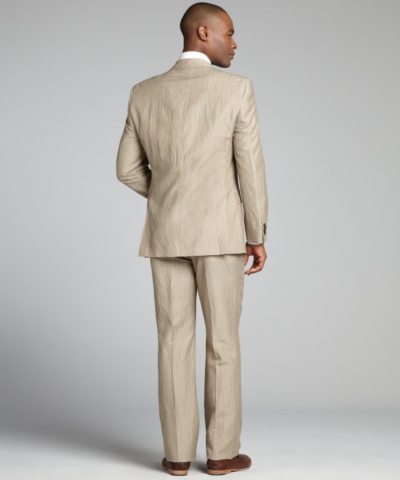 Tommy hilfiger Tan Pinstripe Woollinen Rains Two button Suit with Flat ...
