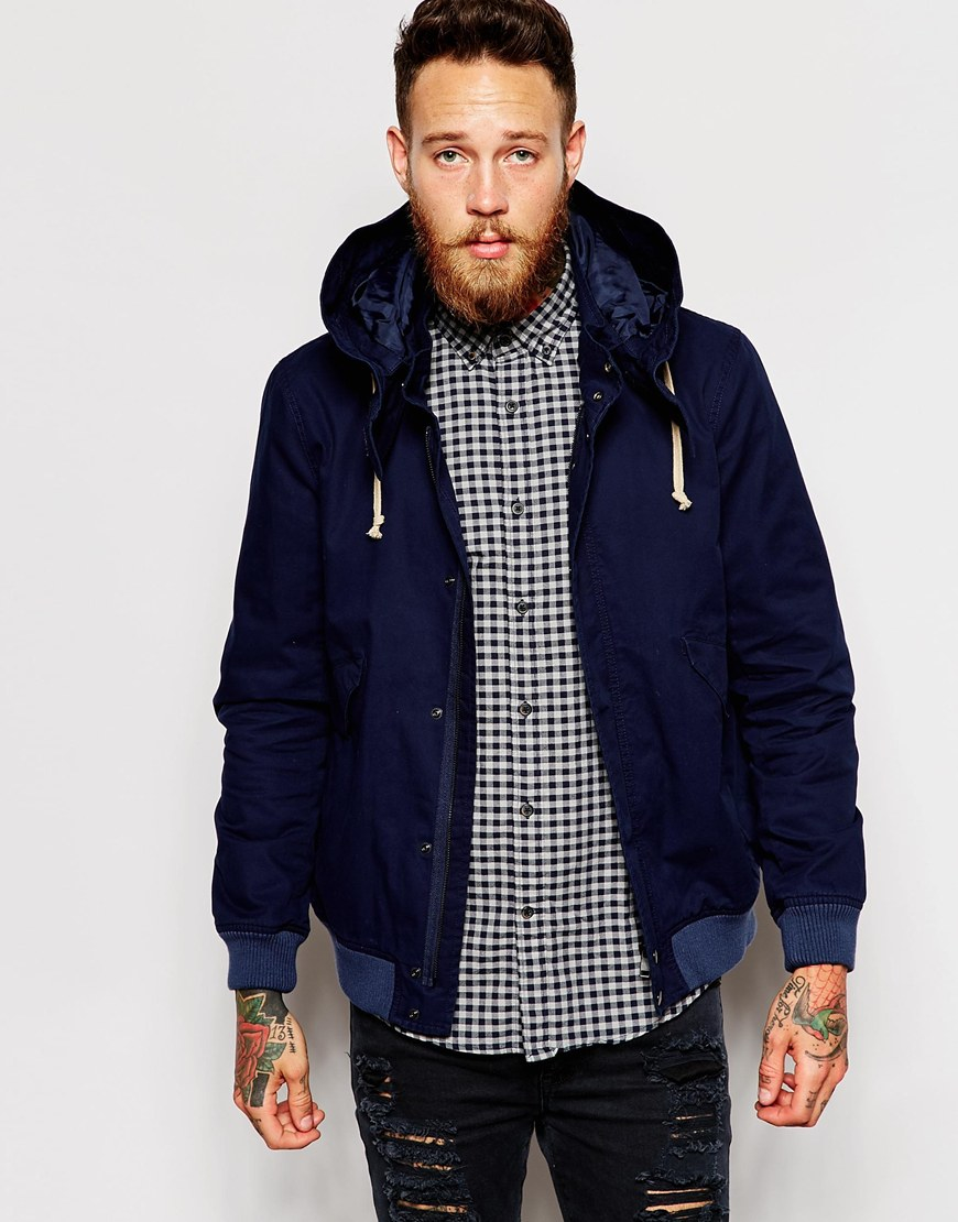 Download Lyst - Asos Twill Hooded Jacket In Navy in Blue for Men