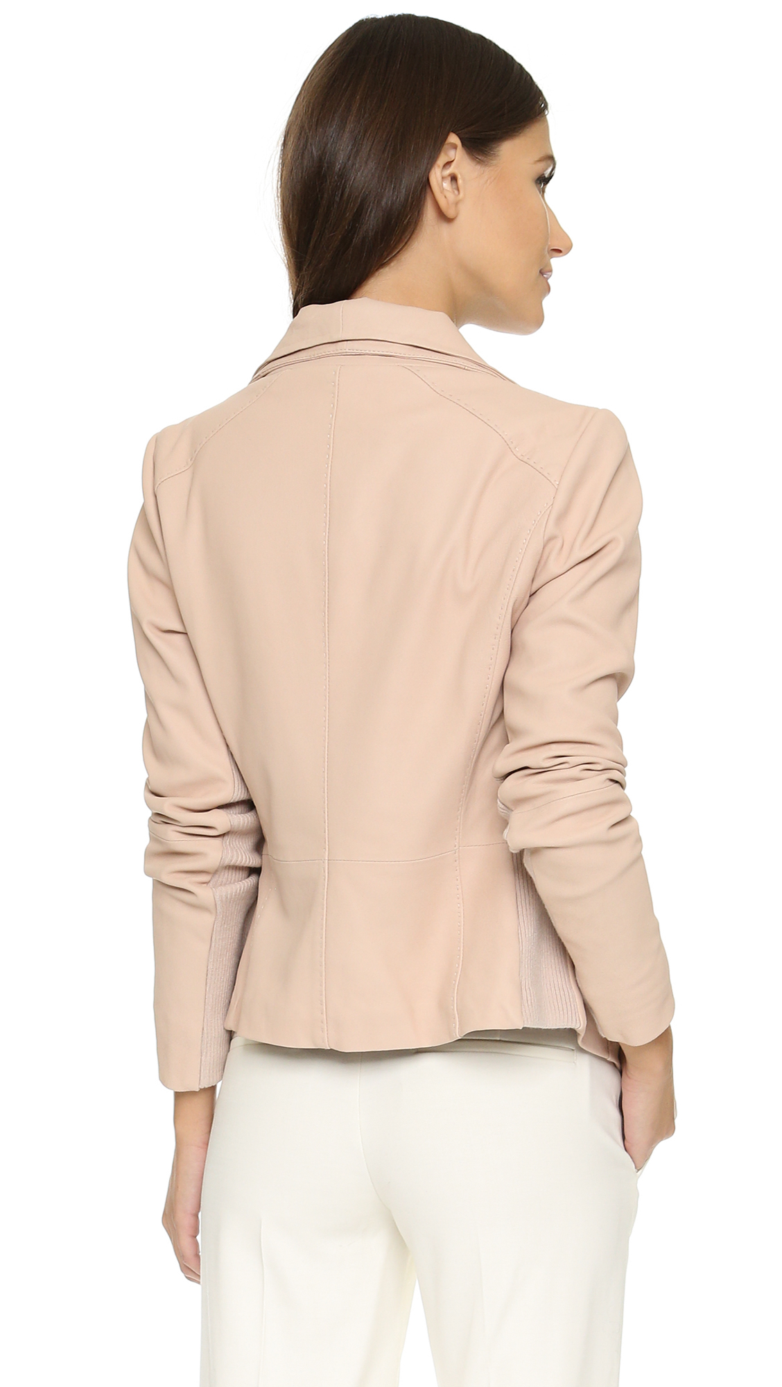 Vince Scuba Leather Jacket in Pink | Lyst