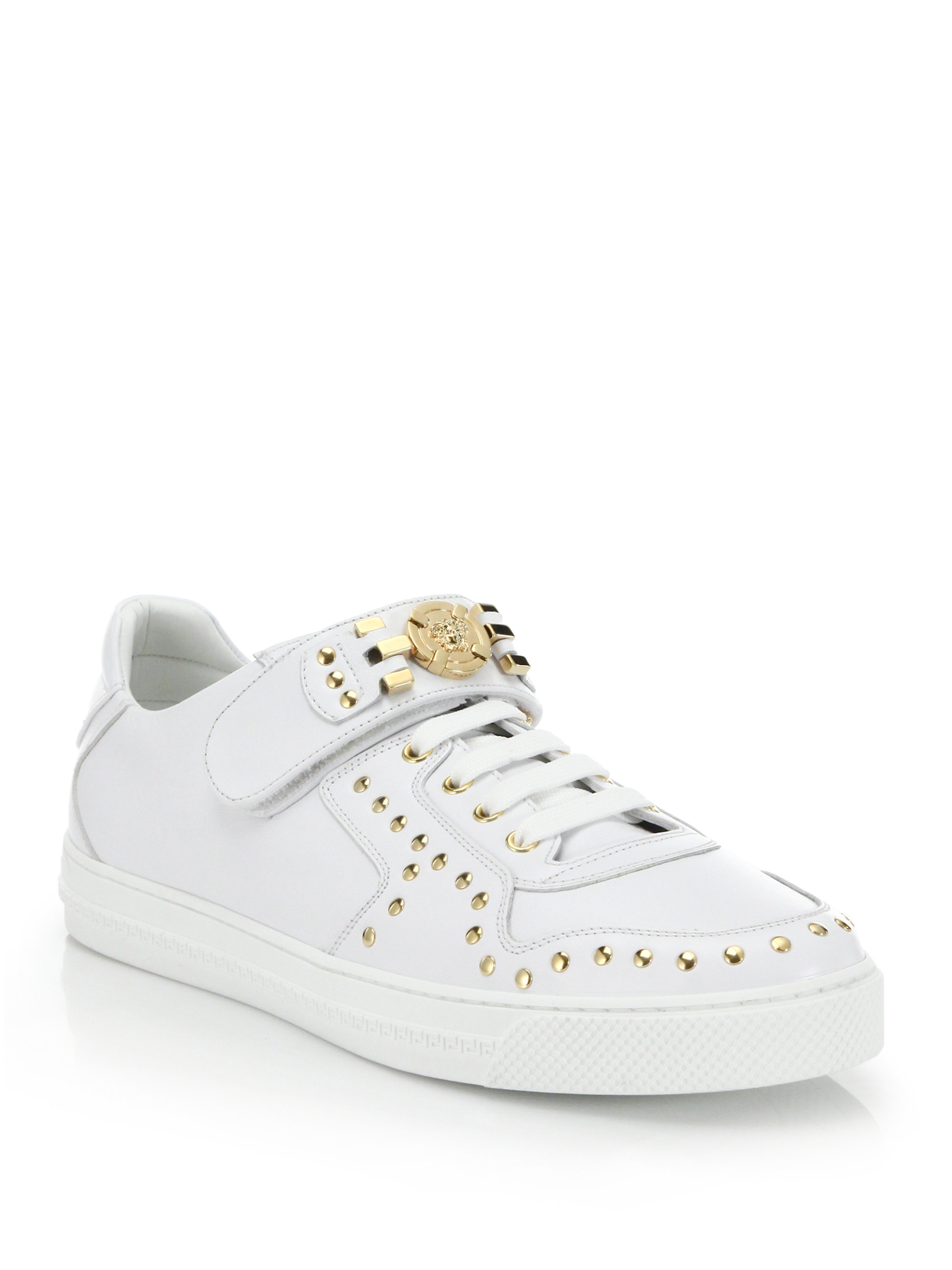 versace sneakers for versace studded logo sneakers in white lyst versace sneakers for versace studded logo sneakers in white lyst