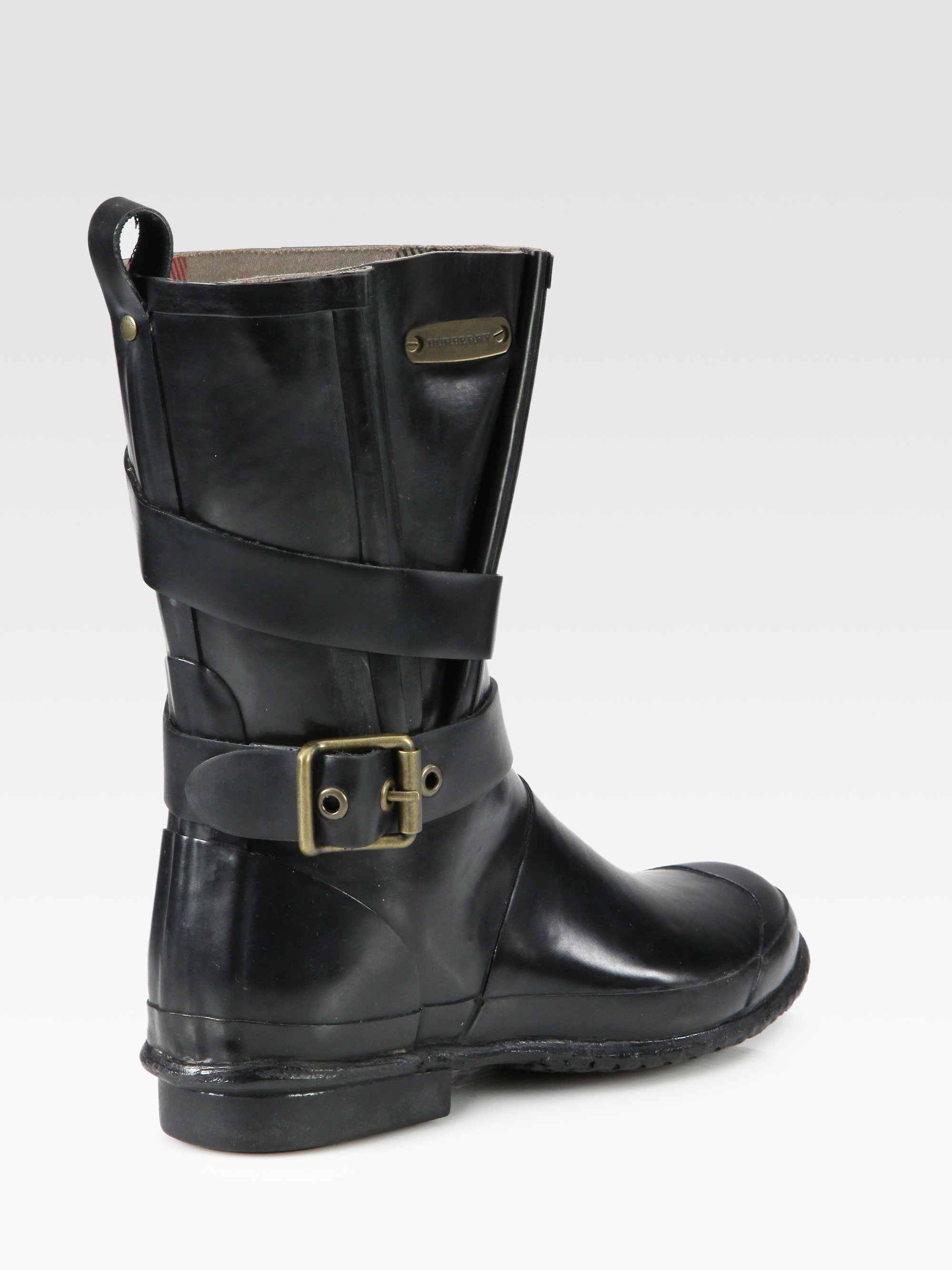 Lyst - Burberry Mid-Calf Buckle Rain Boots in Black