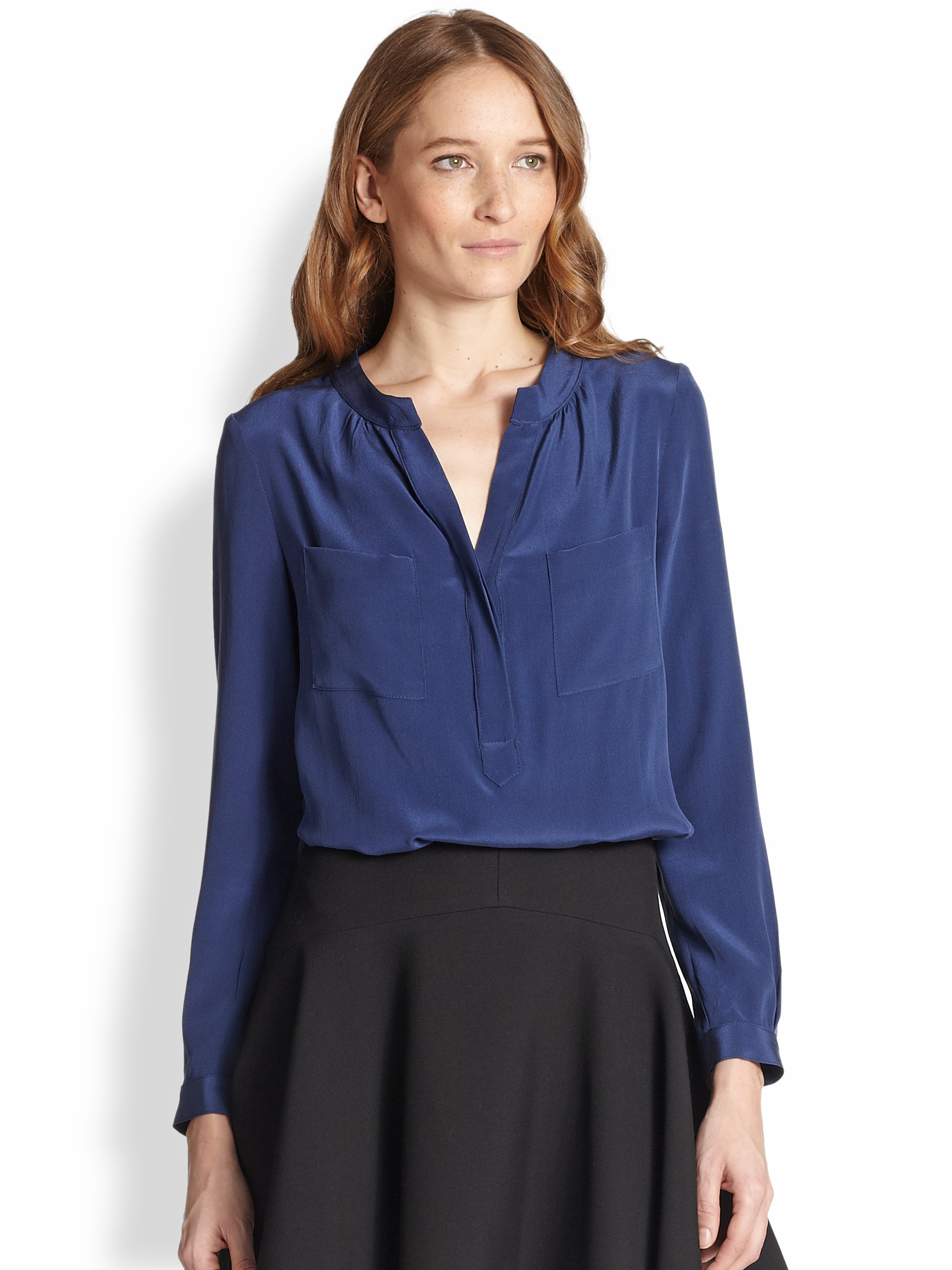 Milly Silk Blouse in Blue (NAVY)