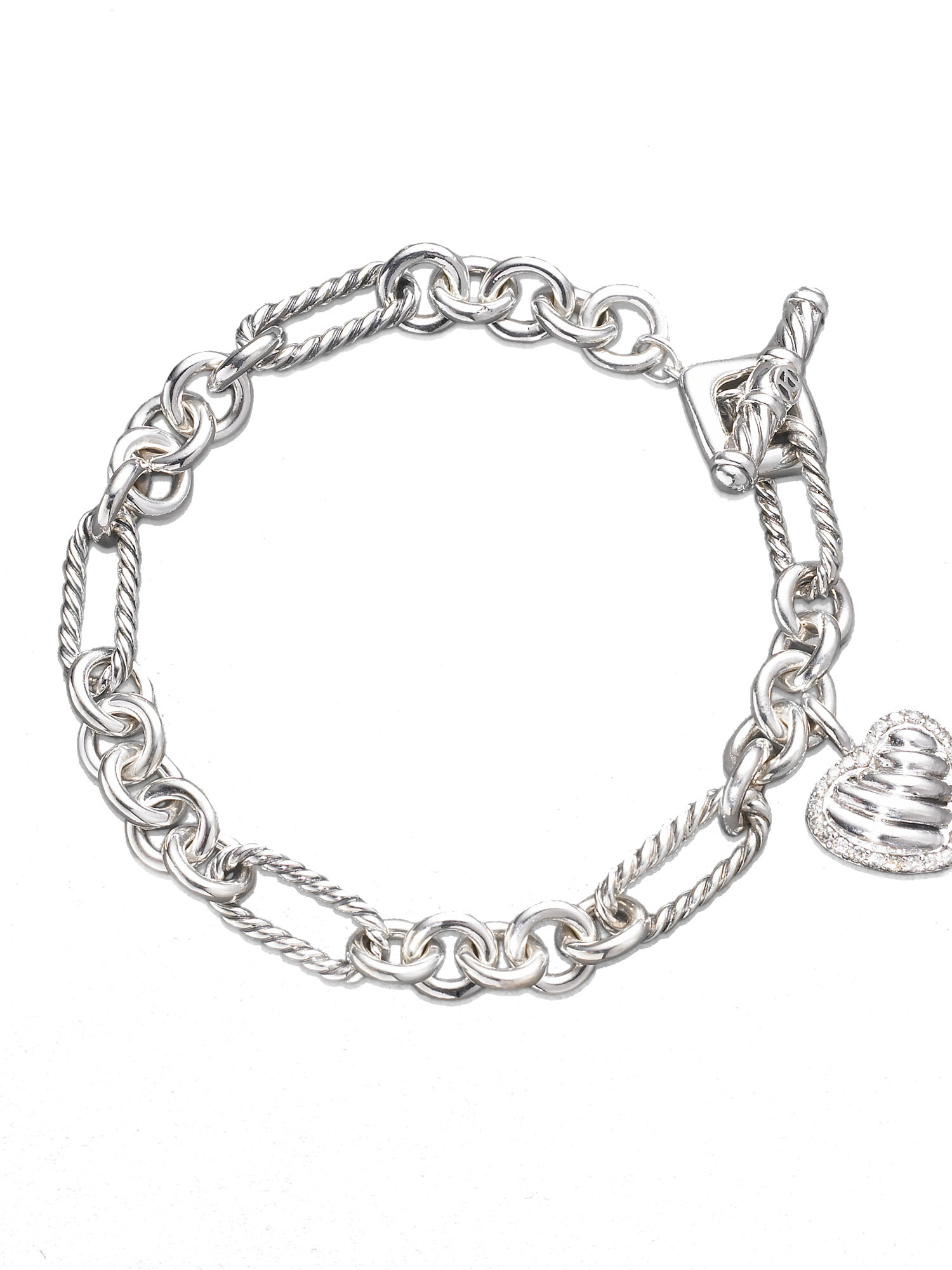 Lyst David Yurman Cable Heart Charm Bracelet With Diamonds In Metallic Gallery