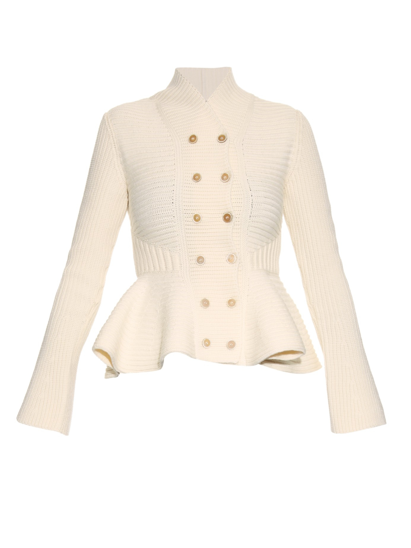Lyst - Alexander Mcqueen Peplum Knitted-wool Jacket in White