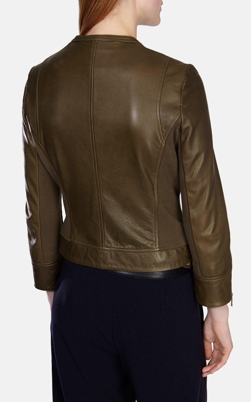 Karen Millen Italian Leather Biker Jacket In Green Lyst Gallery