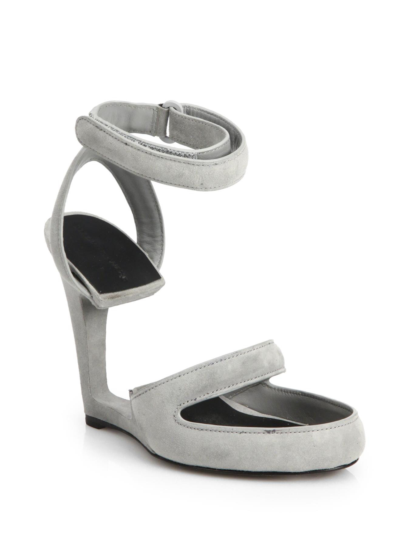 grey suede wedge sandals