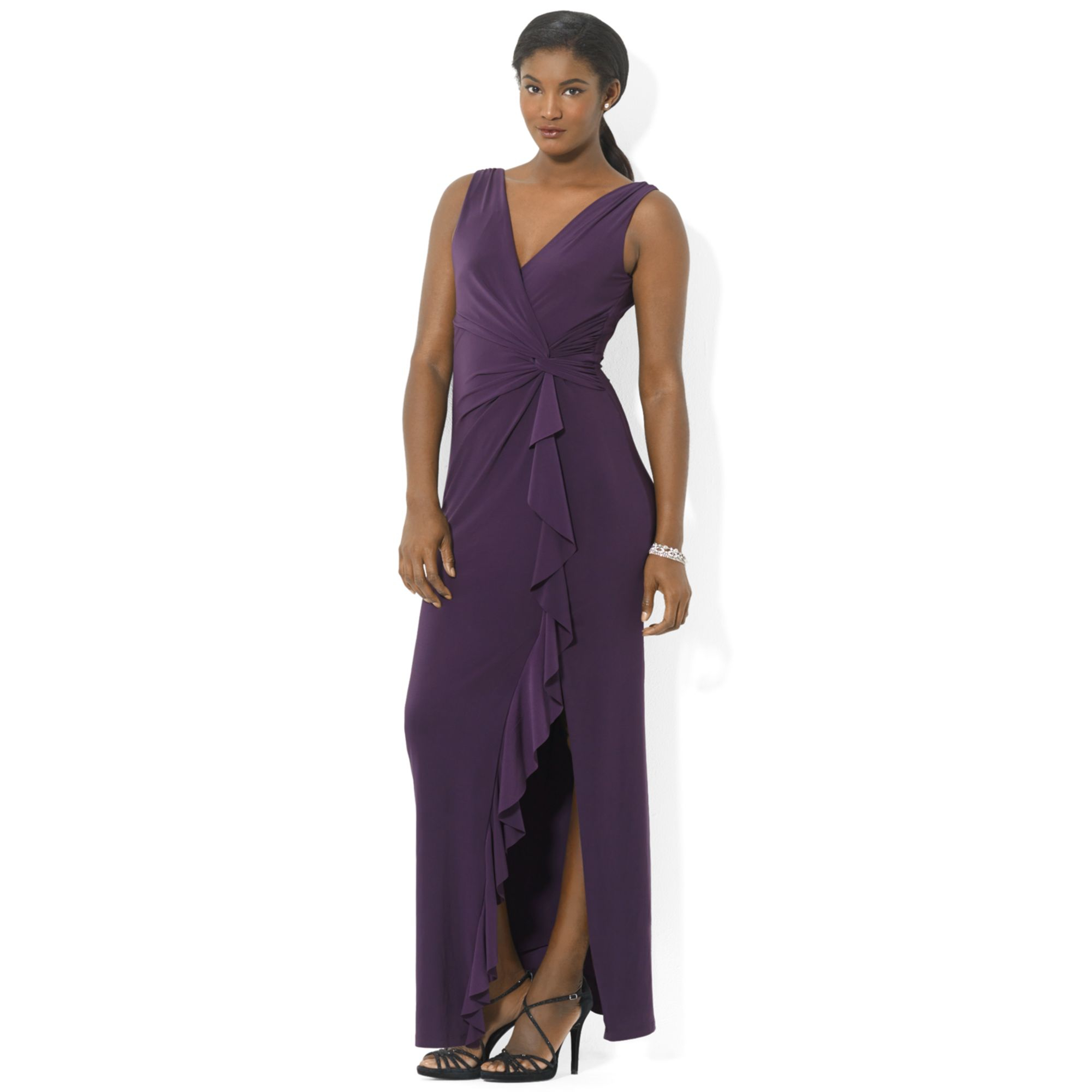 Lyst - Lauren By Ralph Lauren Sleeveless Draped Gown in Purple