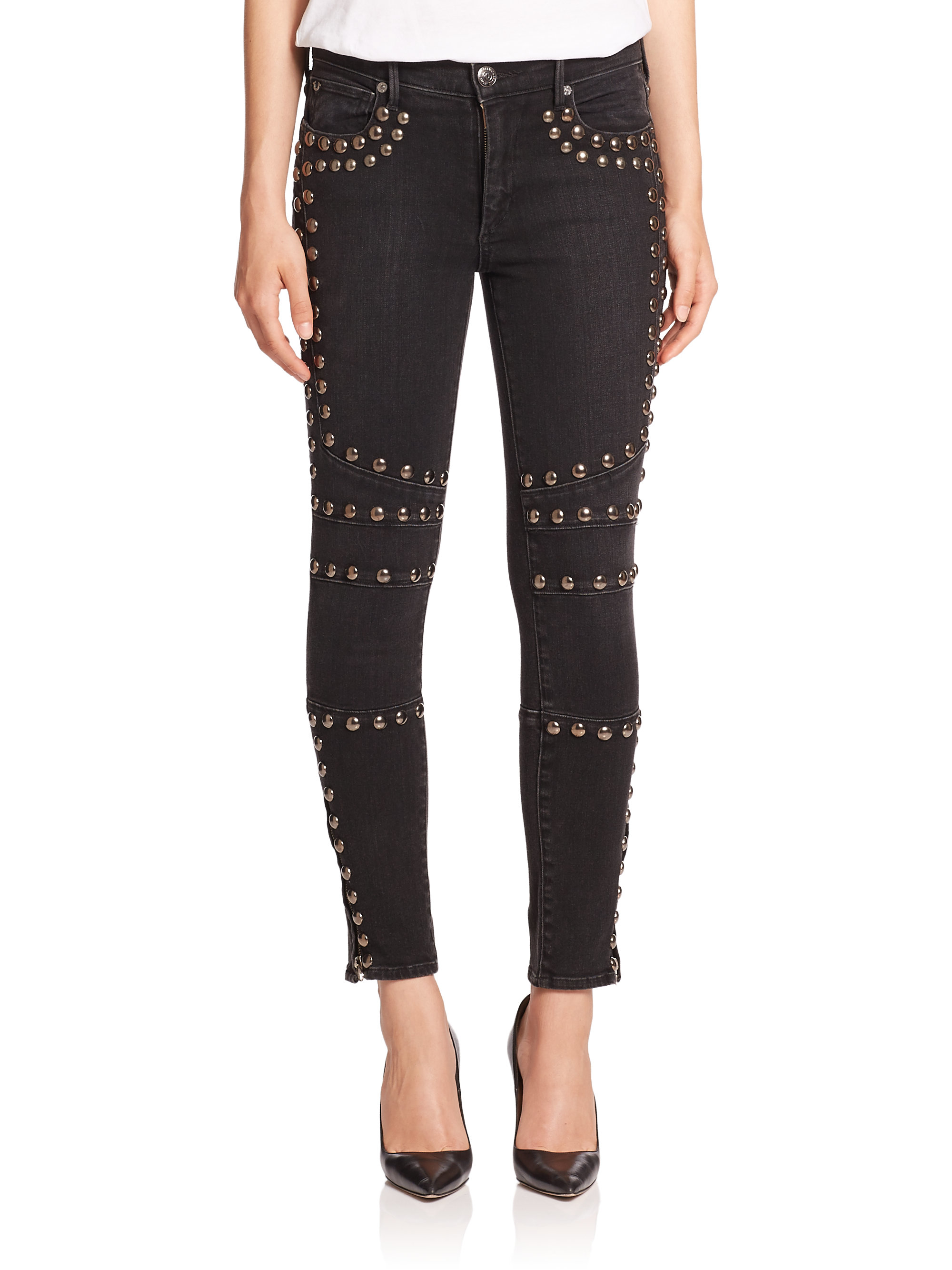 Lyst - True Religion Studded Mid-rise Super Skinny Jeans in Black