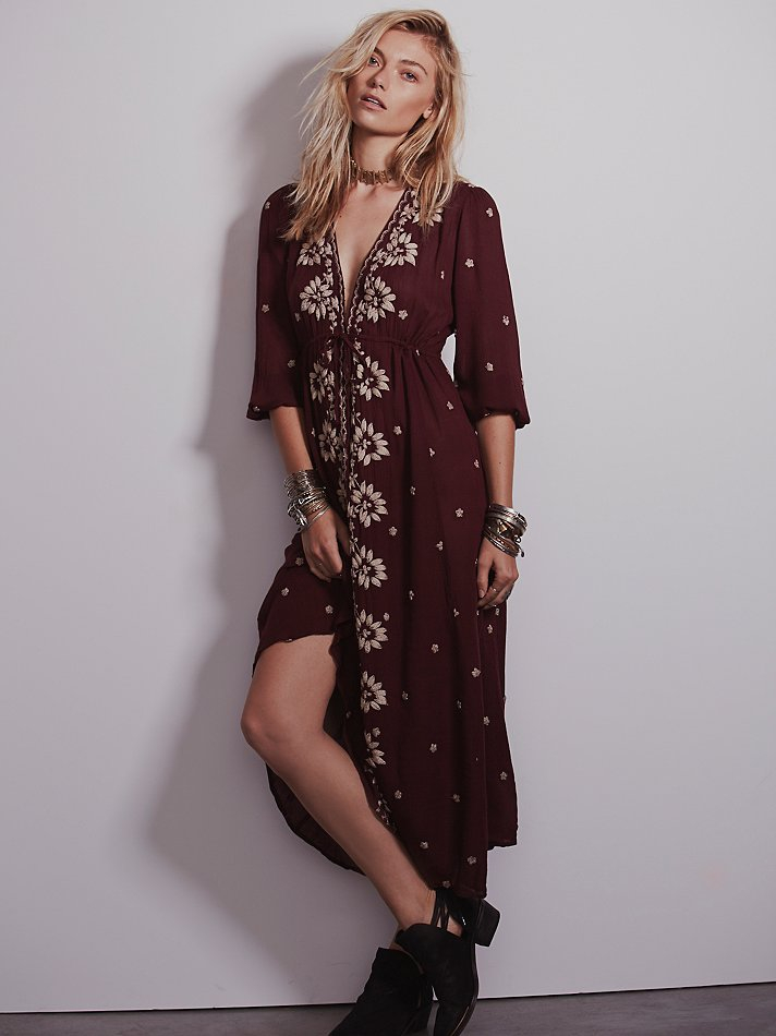 Free people Embroidered Fable Dress in Red (Black Cherry) | Lyst