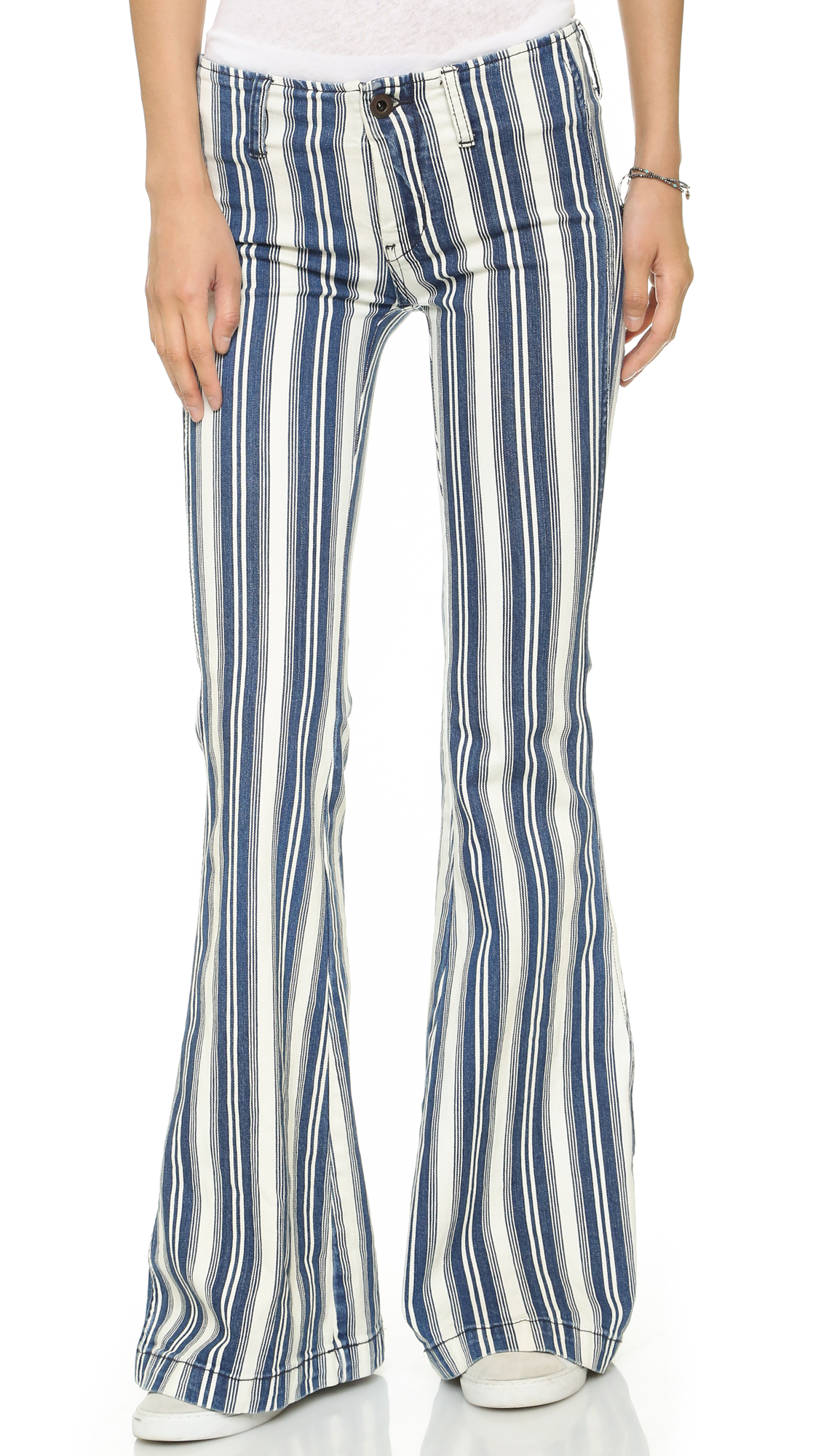 stripe flare trousers