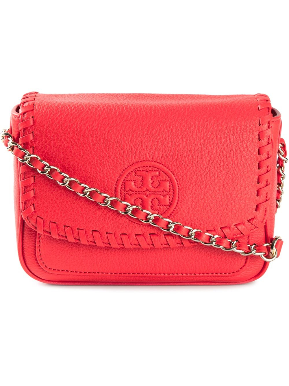 Tory Burch Marion Leather Shoulder Bag in Red | Lyst