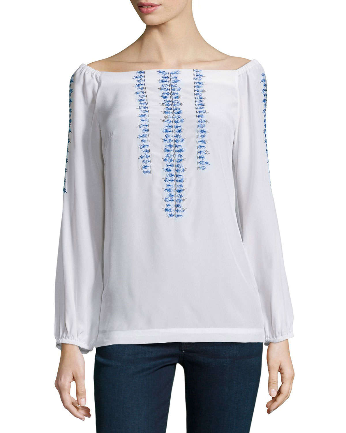 Lyst - Nanette Lepore Long-Sleeve Embroidered Peasant Top in White