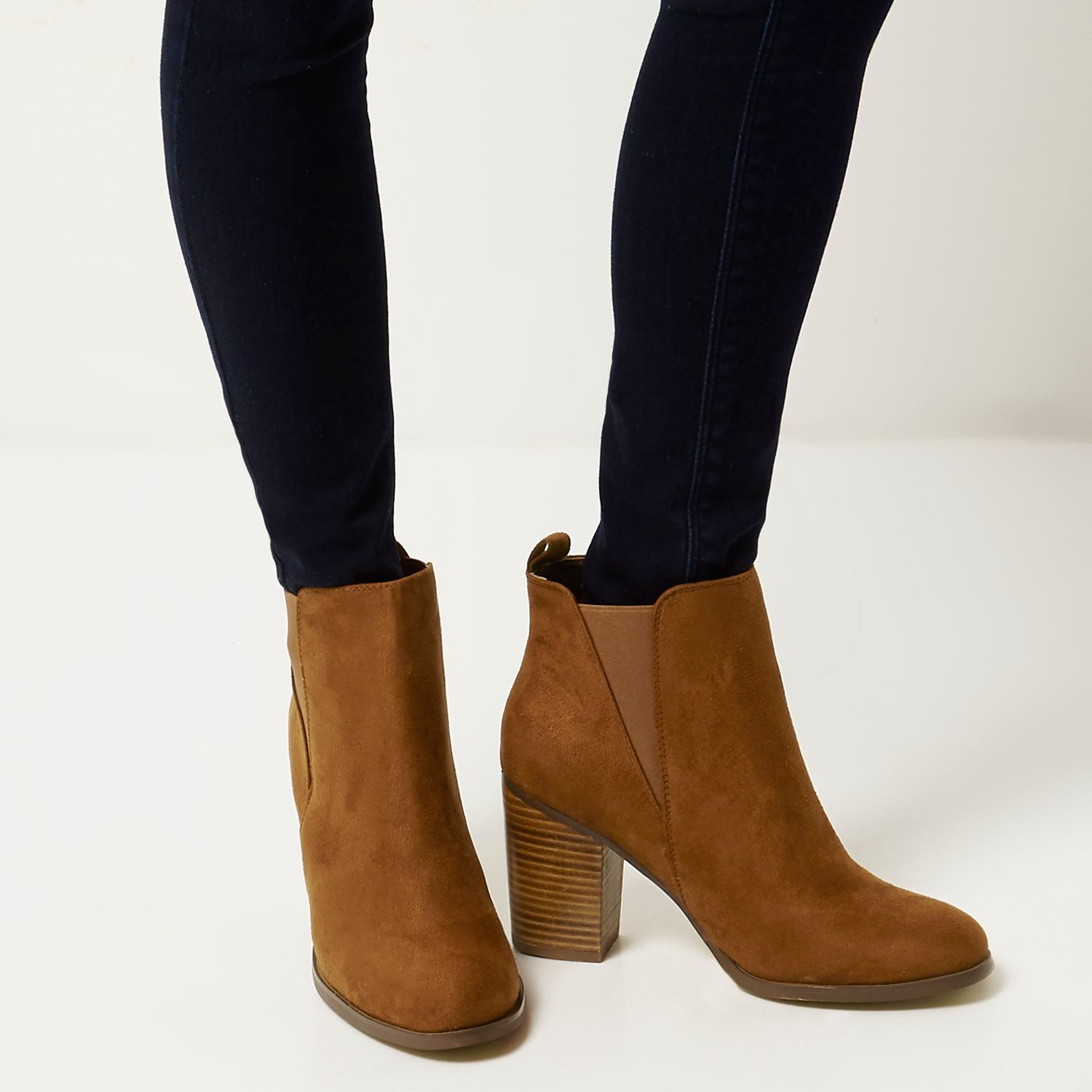 Lyst - River Island Tan Heeled Chelsea Ankle Boots in Brown