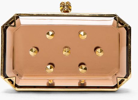 Alexander Mcqueen Amber Studded Plexi Small Box Clutch in Gold | Lyst