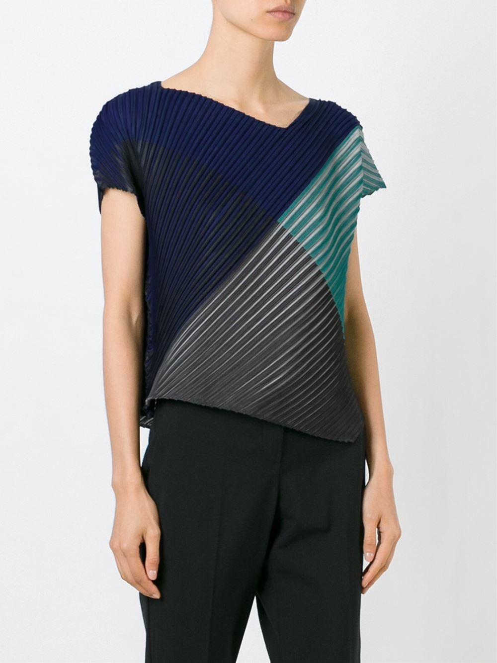 Pleats please issey miyake Color Block Pleated Top in Blue | Lyst