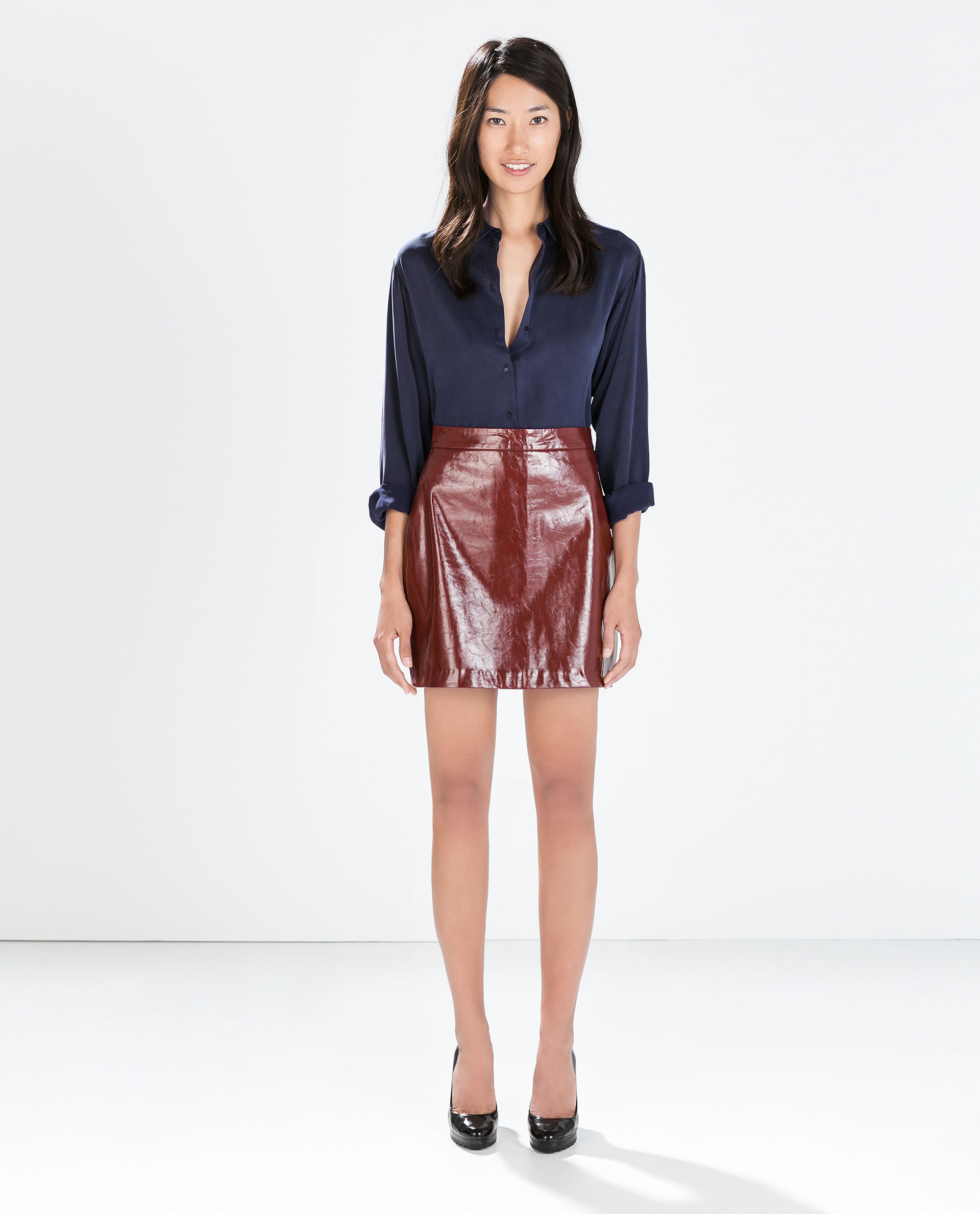 Zara Patent Short Skirt in Red Lyst