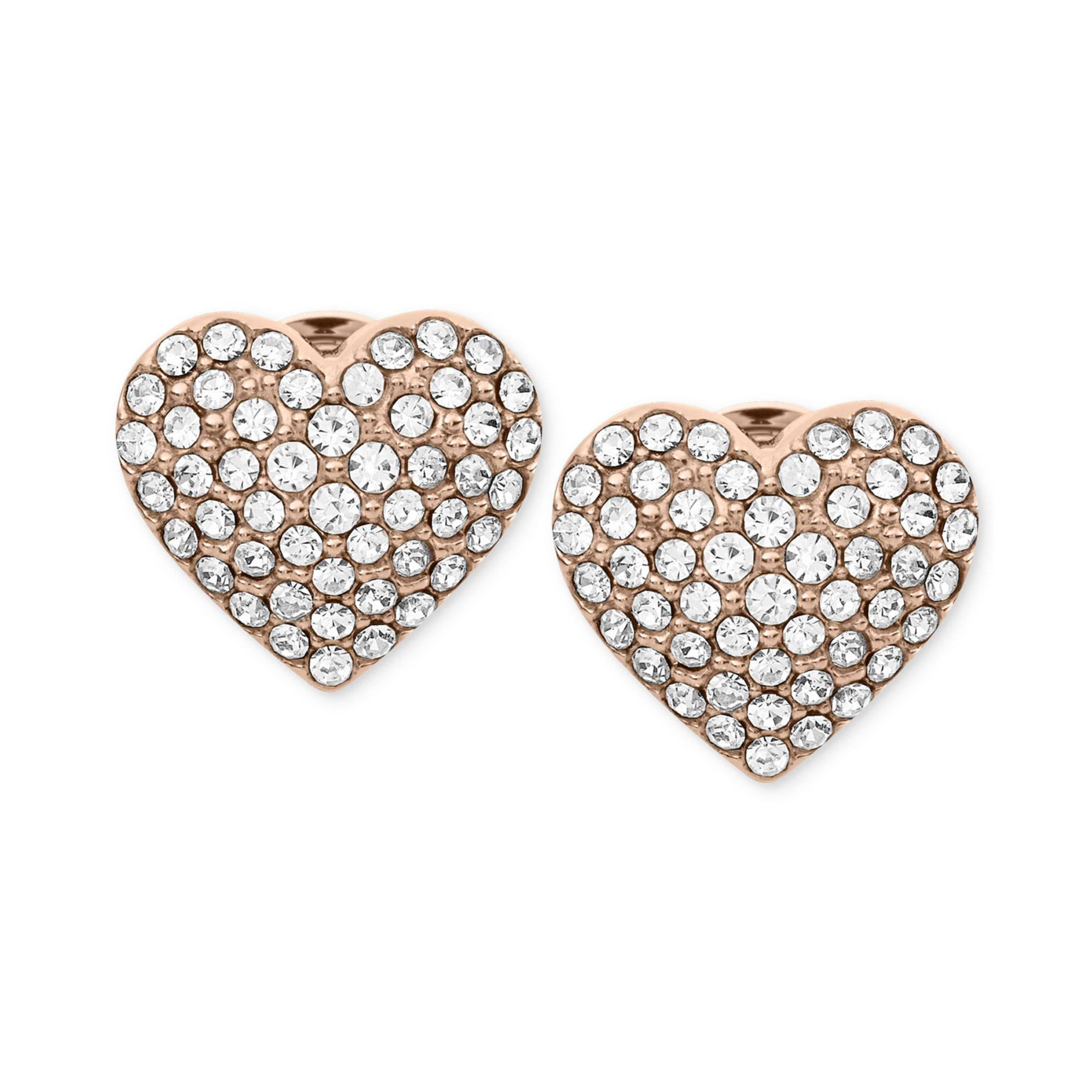 Michael Kors Rose Gold-Tone Crystal Heart Stud Earrings in Pink (rose ...