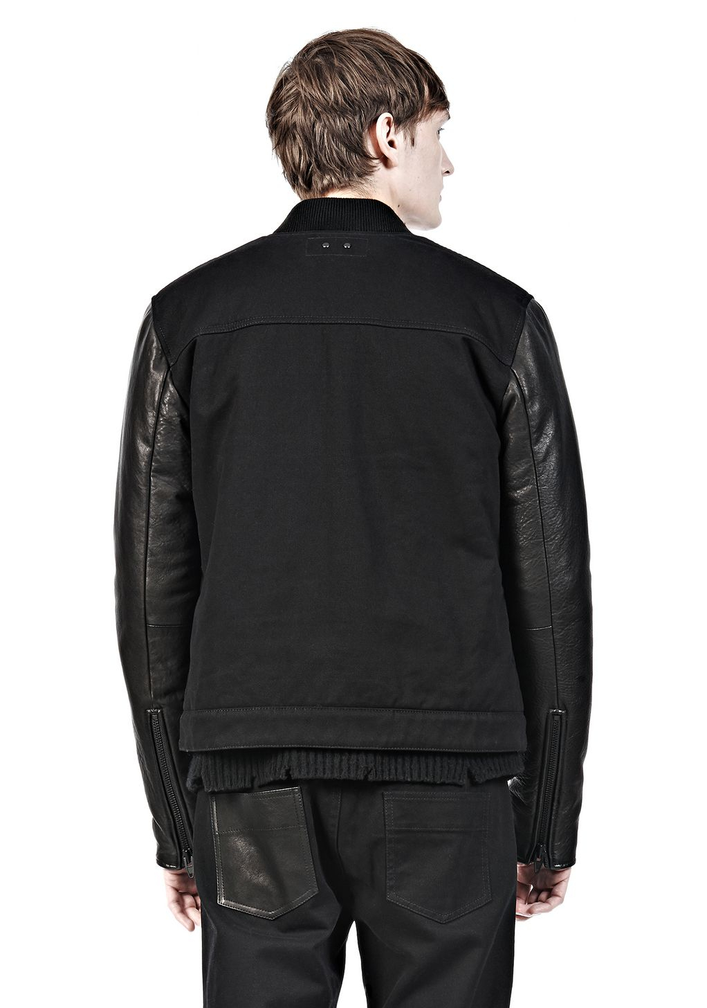 Alexander Cotton Canvas Jacket With Leather Sleeves In Black Gallery