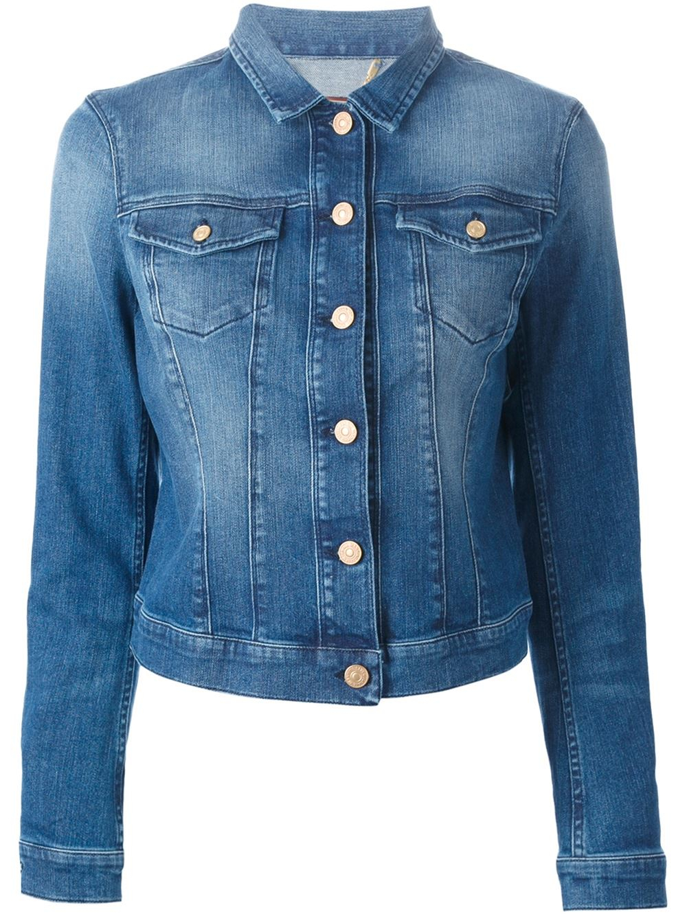 Lyst - 7 For All Mankind Cropped Denim Jacket in Blue