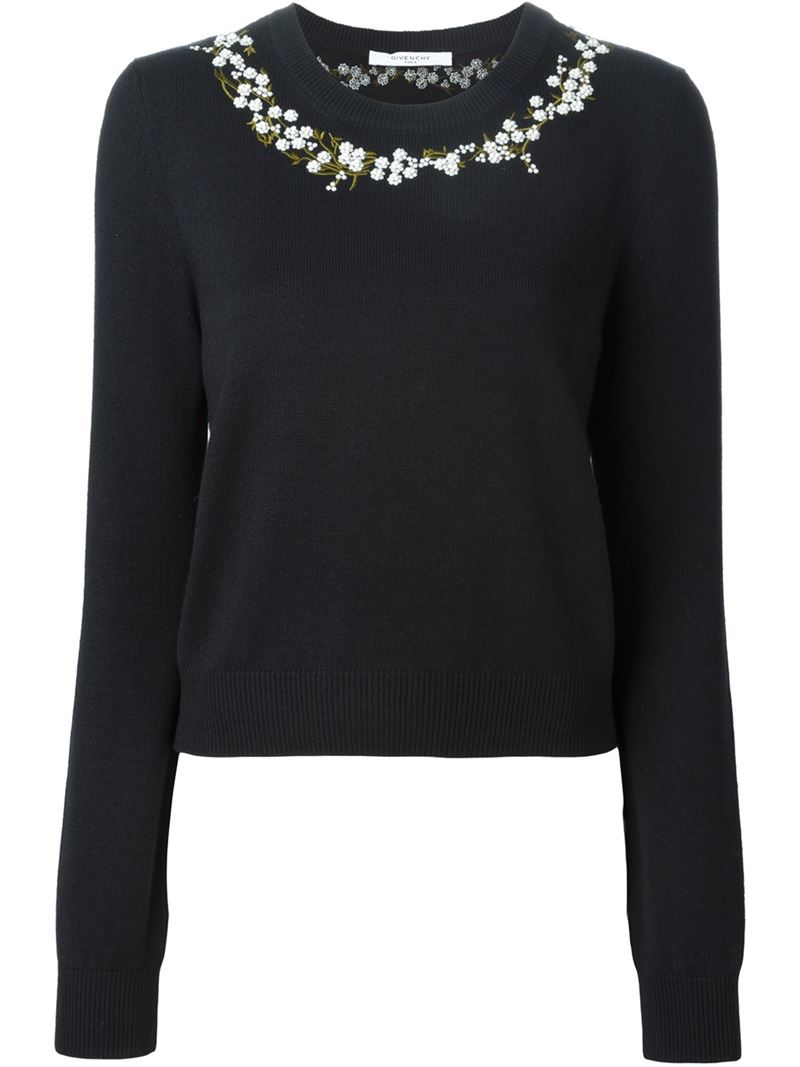 Lyst - Givenchy Embroidered Floral Neckline Sweater in Black