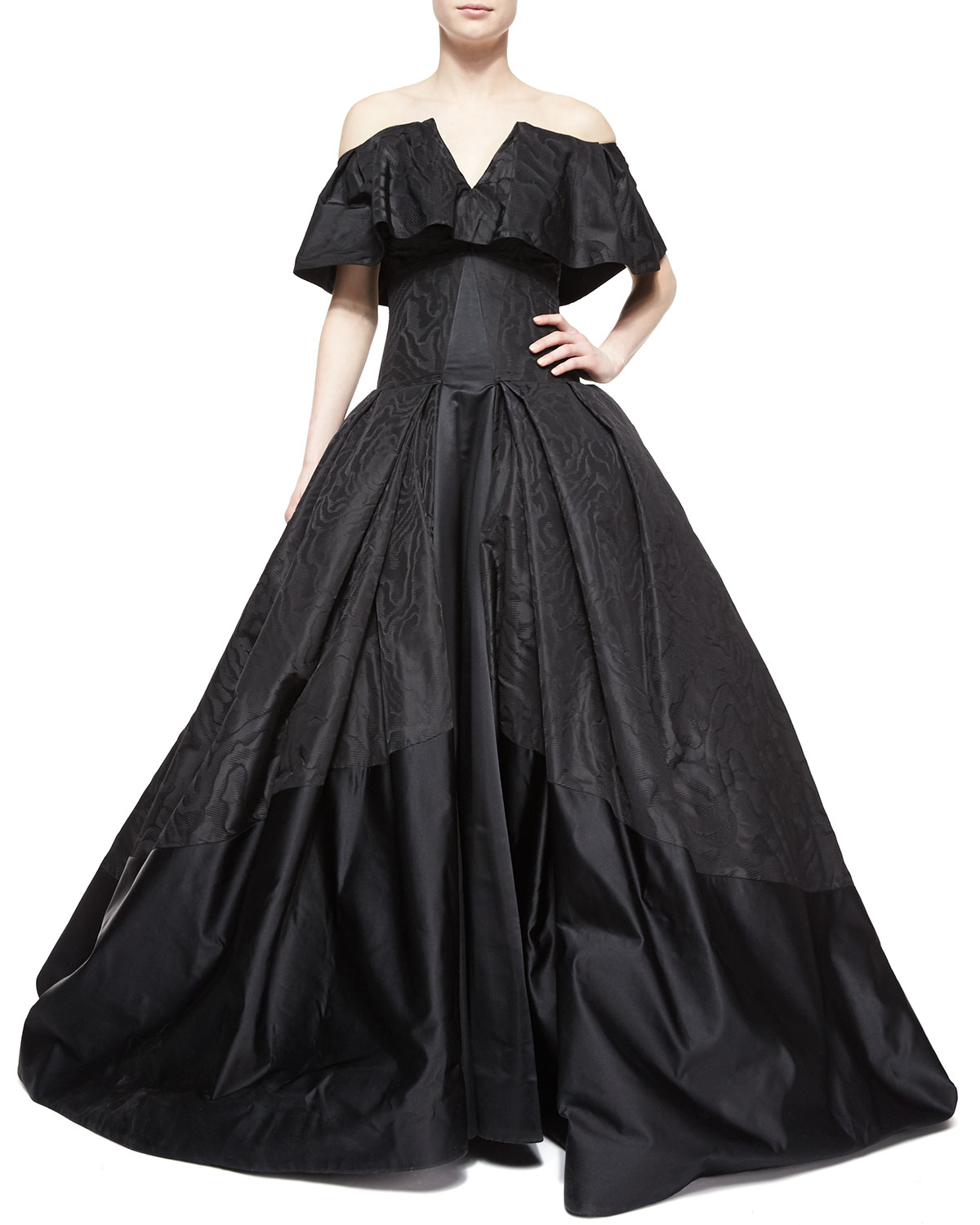 Lyst - Zac posen Cape-overlay Ball Gown in Black